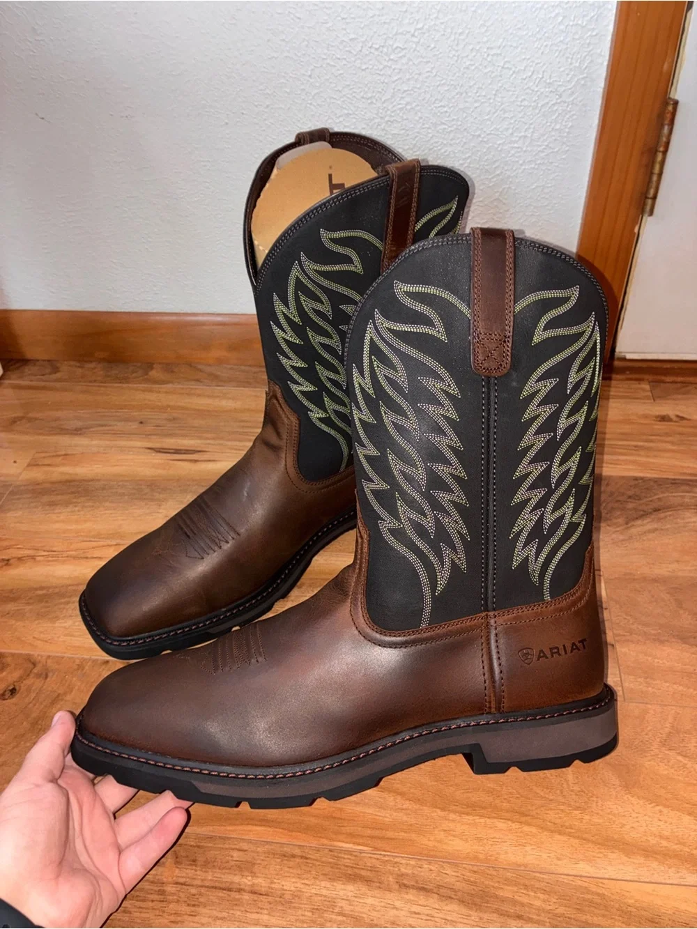 Ariat Men’s Harvester Pull-On Work Boots, brown/black - size 14 EE (wide)